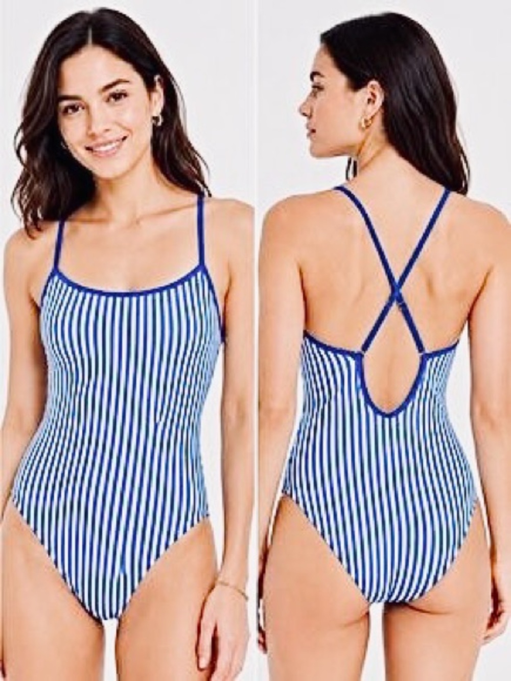 NWT J. Crew Factory Striped One-Piece Swimsuit with Crisscross Back, Size XS